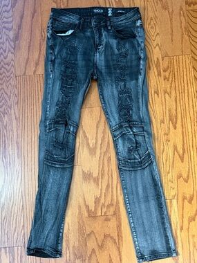 Track 23 Black Washed Skinny Jeans with Distressed Knee Panels